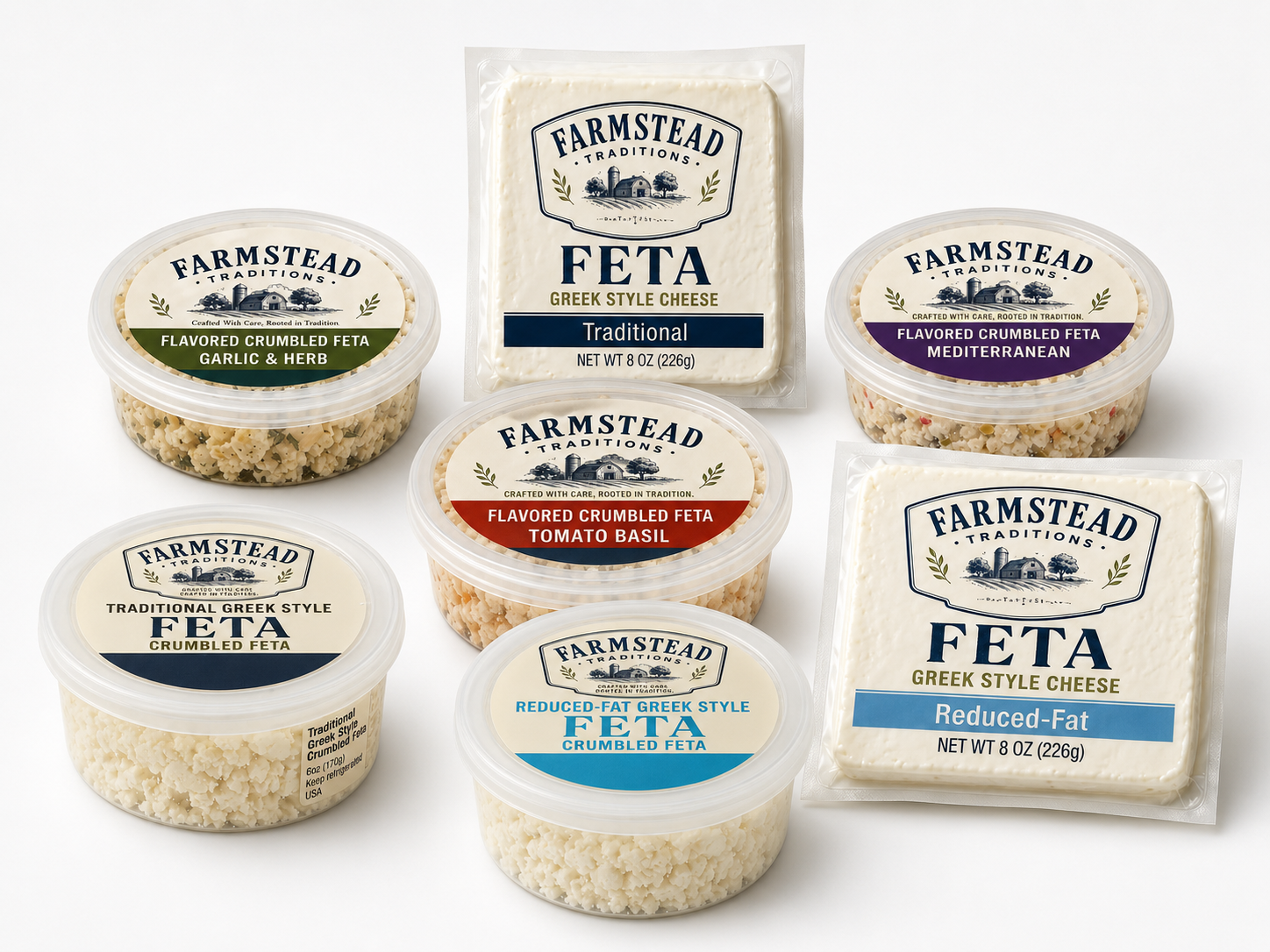 Crumbled feta cheese, private label cups and retail formats
